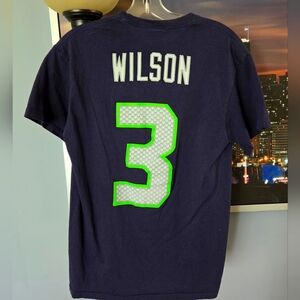 NFL Seattle Seahawks Russell Wilson T-Shirt Size Mens Medium Navy Blue Football